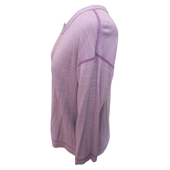 Lands End Reversible Purple Striped 3/4 Sleeve Top Size Medium Stretchy Casual - Picture 5 of 8